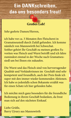Ein DANKschreiben, das uns besonders freut! - Fleisch