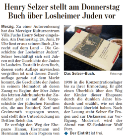 Henry Selzer stellt am Donnerstag Buch &uuml;ber Losheimer Juden vor