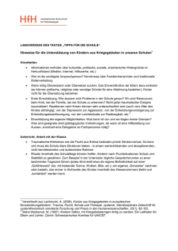 Hinweise f&uuml;r die Unterst&uuml;tzung von Kindern aus Kriegsgebieten in
