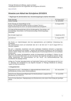 Hinweise zum Ablauf des Schuljahres 2015/2016