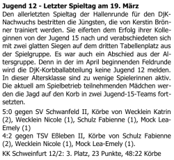 DjK G&auml;nheim Korbball Jugend 12 - Letzter Spieltag am 19. M&auml;rz