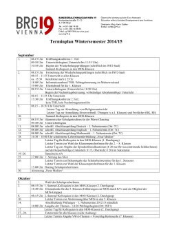 Terminplan Wintersemester 2014/15