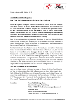 Die Tour de Suisse startet n&auml;chstes Jahr in Baar
