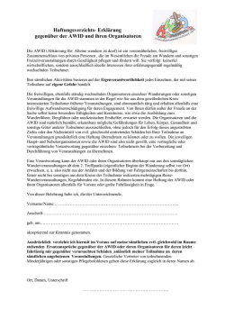 Haftungsverzichts- Erkl&auml;rung gegen&uuml;ber der AWID und ihren