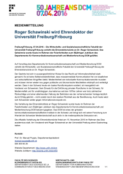 Roger Schawinski wird Ehrendoktor der Universität Freiburg/Fribourg