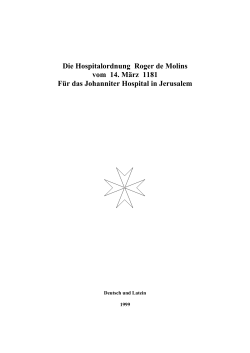 Die Hospitalordnung Roger de Molins