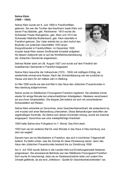 Selma Klein (1909 – 1942) Selma Klein wurde am 8. Juni 1909 in