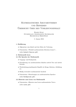 Mathematisches Argumentieren und Beweisen ¨Ubersicht über den