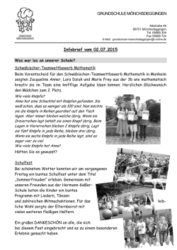 GRUNDSCHULE M&Ouml;NCHSDEGGINGEN Infobrief vom 02.07.2015