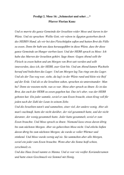 Predigt 2. Mose 16: &bdquo;Schmecket und sehet &hellip;&ldquo; Pfarrer Florian Kunz