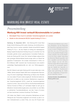 Warburg-HIH Invest verkauft Büroimmobilie in London