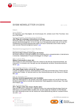 Newsletter 01/2016 - SVSM Schweizerische Vereinigung für