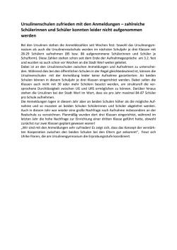 Ursulinenschulen zufrieden mit den Anmeldungen – zahlreiche