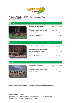 Hirsch Wildschwein Reh Preisliste Wildbret 2015 / Bret als ganzes