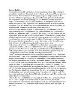 Gott ist die Liebe Eine Geschichte erz&auml;hlt von Fischen, die