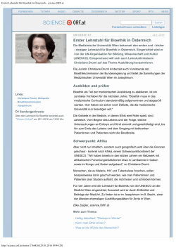 Erster Lehrstuhl für Bioethik in Österreich - science