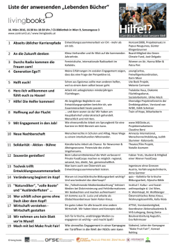 Liste der anwesenden &bdquo;Lebenden B&uuml;cher&ldquo;