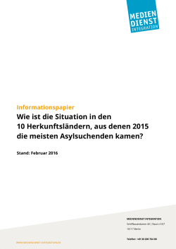 Wie ist die Situation in den 10 Herkunftsländern, aus denen 2015