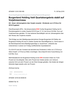 Burgenland Holding hielt Quartalsergebnis stabil auf Vorjahresniveau