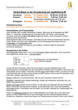 Informationen zum Basar - bei der Nachbarschaftshilfe Haar