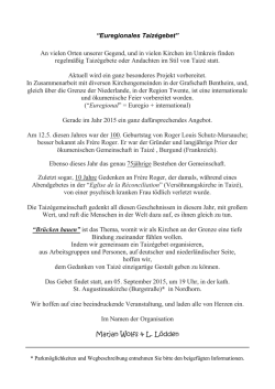 “Euregionales Taizégebet” An vielen Orten unserer Gegend, und in