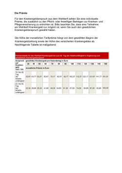 Die Höhe der monatlichen Tarifprämie hängt von dem gewählten