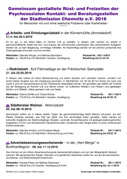 Rüstzeitenplan 2016 - Stadtmission Chemnitz