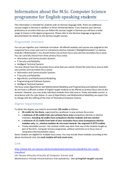 Information about the M.Sc. Computer Science programme for