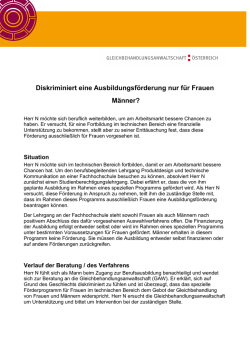 Diskriminiert eine Ausbildungsf&ouml;rderung nur f&uuml;r Frauen M&auml;nner?
