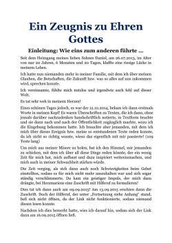 Ein Zeugnis zu Ehren Gottes