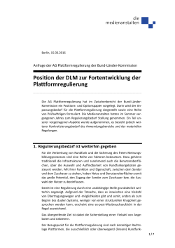 Position der DLM zur Fortentwicklung der Plattformregulierung