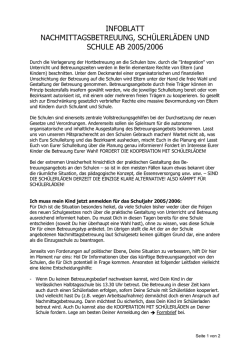 INFOBLATT NACHMITTAGSBETREUUNG, SCH&Uuml;LERL&Auml;DEN UND