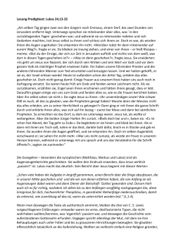Lesung Predigttext: Lukas 24,13-32 „Am selben Tag gingen zwei