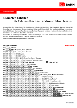 Kilometer-Tabellen für Fahrten über den Landkreis Uelzen hinaus