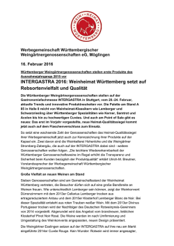 INTERGASTRA 2016 - Wein. Heimat. W&uuml;rttemberg.