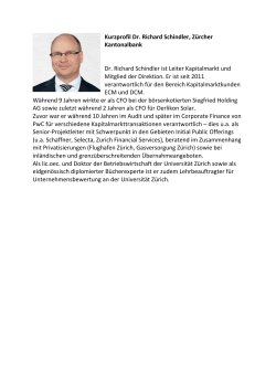 Kurzprofil Dr. Richard Schindler, Zürcher Kantonalbank Dr. Richard