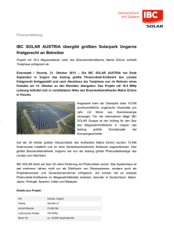 IBC SOLAR AUSTRIA &uuml;bergibt gr&ouml;&szlig;ten Solarpark