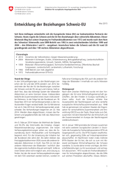 Informationsblatt Entwicklung der Beziehungen Schweiz-EU
