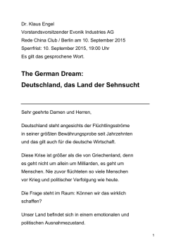 Dr. Klaus Engel - Rede China Club Berlin "The German Dream