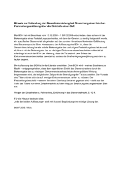 Hinweis zur Vollendung der Steuerhinterziehung bei Einreichung