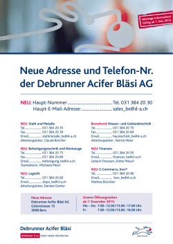 Neue Adresse und Telefon-Nr. der Debrunner Acifer Bläsi AG