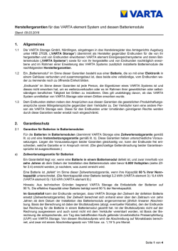 Herstellergarantien f&uuml;r das VARTA element System und dessen