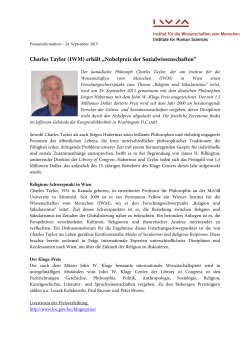 Charles Taylor (IWM) erhält „Nobelpreis der Sozialwissenschaften“