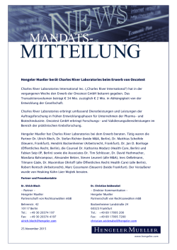 Hengeler Mueller berät Charles River Laboratories beim Erwerb von