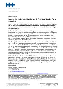 Isabelle Moret als Nachfolgerin von H+ Pr&auml;sident Charles Favre