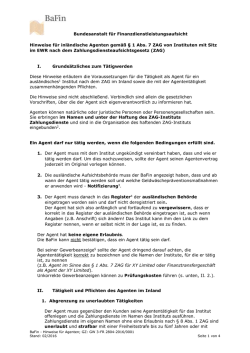 Hinweise f&uuml;r inl&auml;ndische Agenten gem&auml;&szlig; &sect; 1 Abs. 7 ZAG