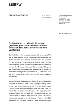 Dr. Martin Setzer scheidet in bestem gegenseitigen Einvernehmen