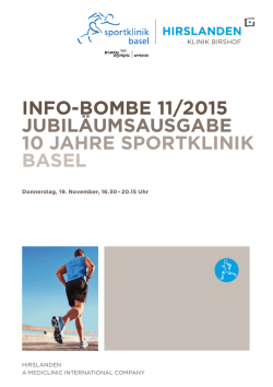 info-bombe 11/2015 jubil&auml;umsausgabe 10 jahre sportklinik basel