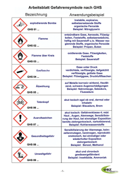 Arbeitsblatt Gefahrensymbole nach GHS Bezeichnung