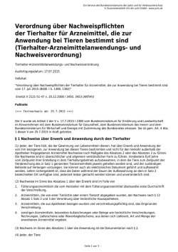 Verordnung über Nachweispflichten der Tierhalter für Arzneimittel